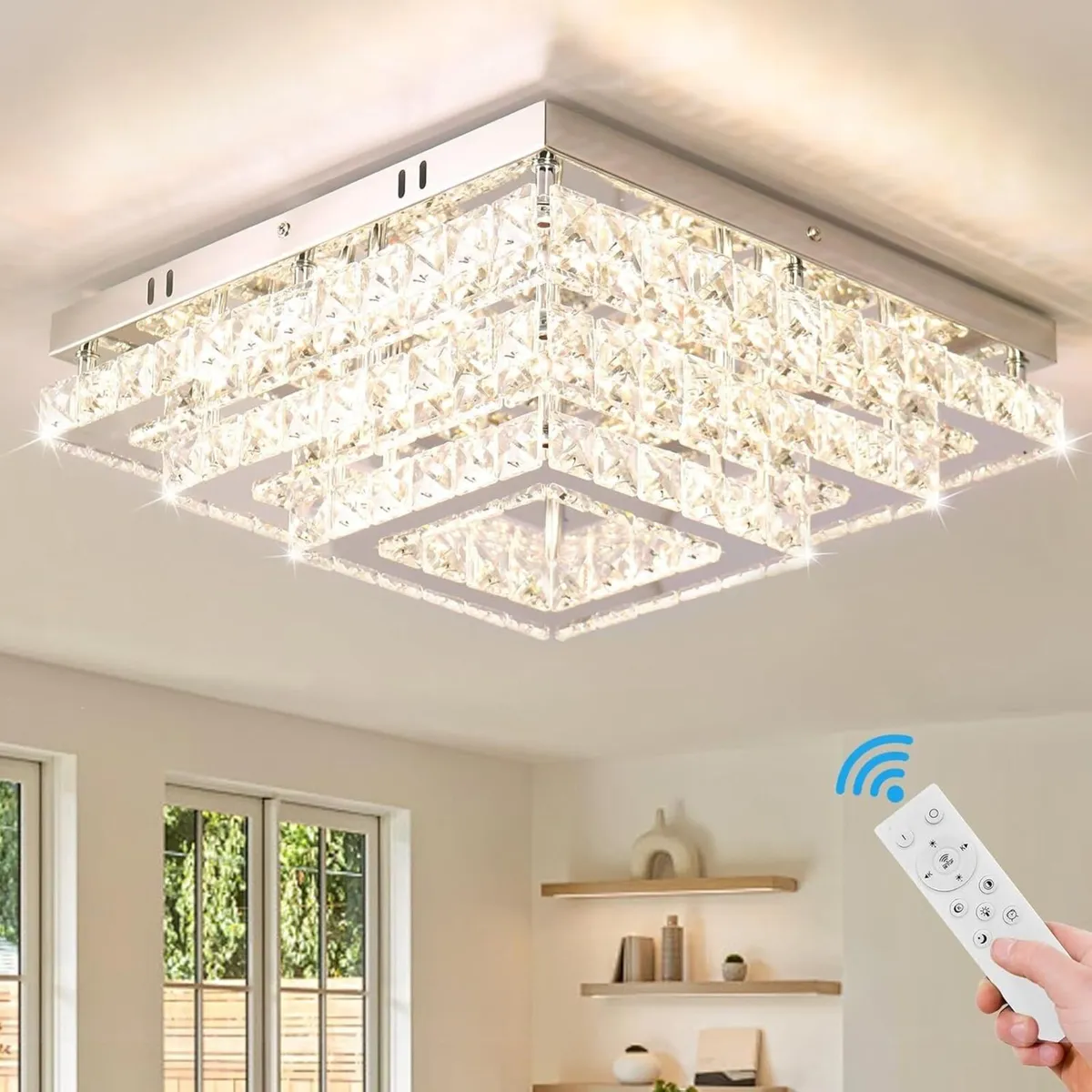Modern Square Crystal LED Ceiling Light Fixture - Image 1