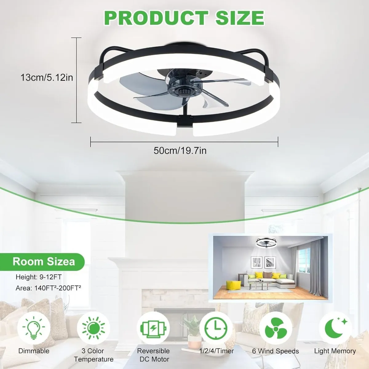 Ceiling Fans with Lights 50CM Modern 6 Speeds - Image 4