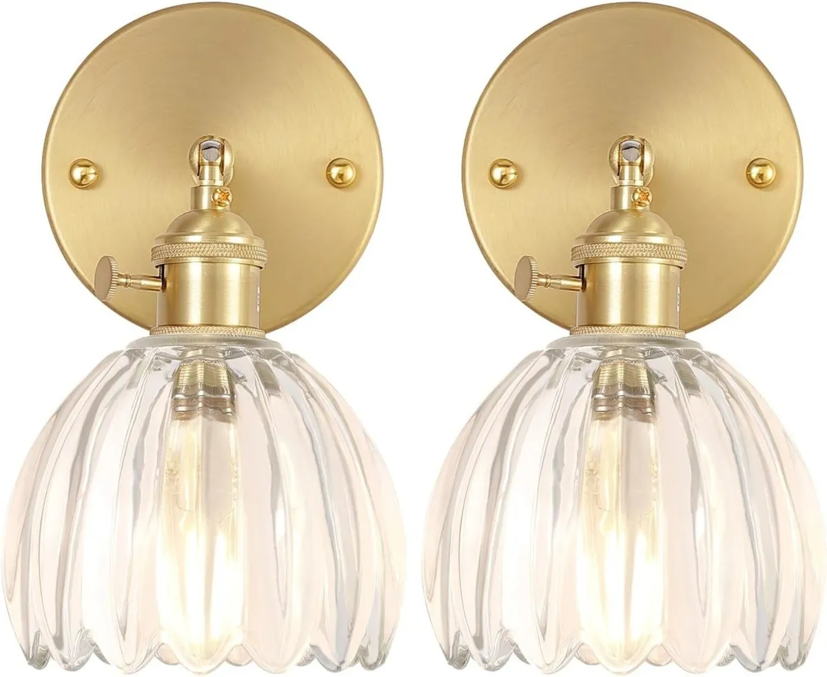 Vintage Wall Lights Set of 2 Lamps Indoor Gold - Image 1