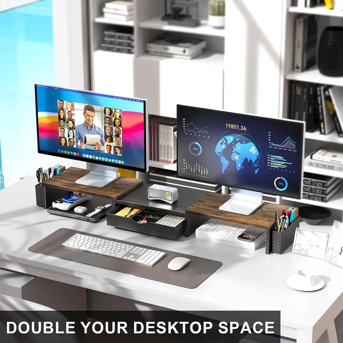 Dual Monitor Stand Riser Metal Desk Accessories - Image 4