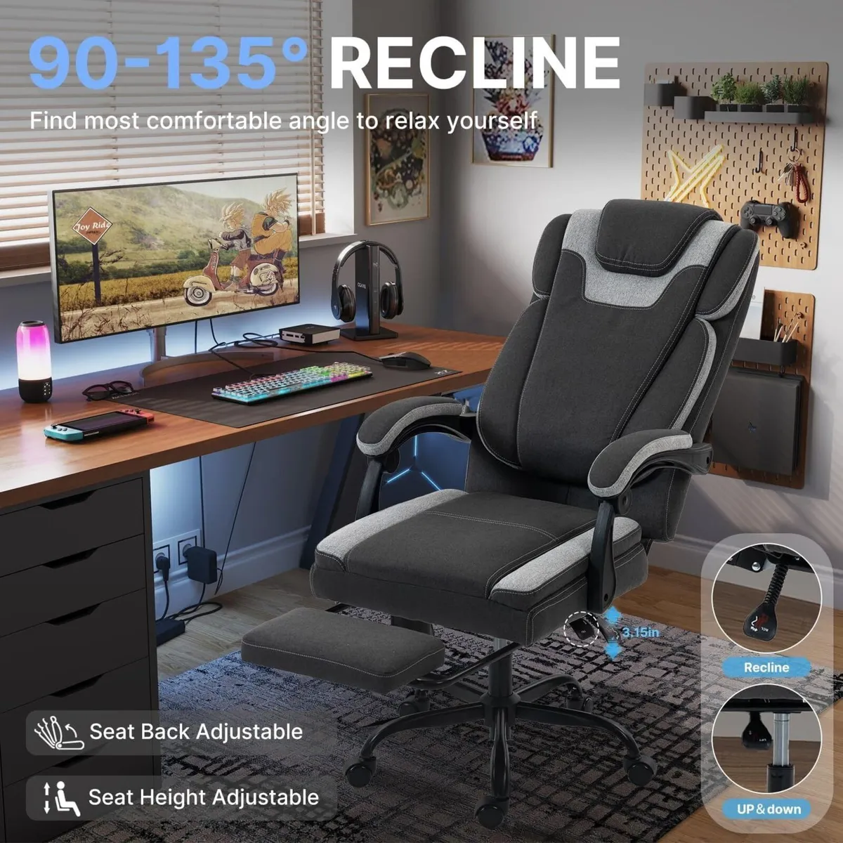 Fabric Massage Office Chair with Foot Rest 8 - Image 3