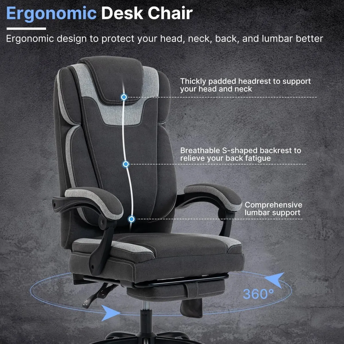 Fabric Massage Office Chair with Foot Rest 8 - Image 4