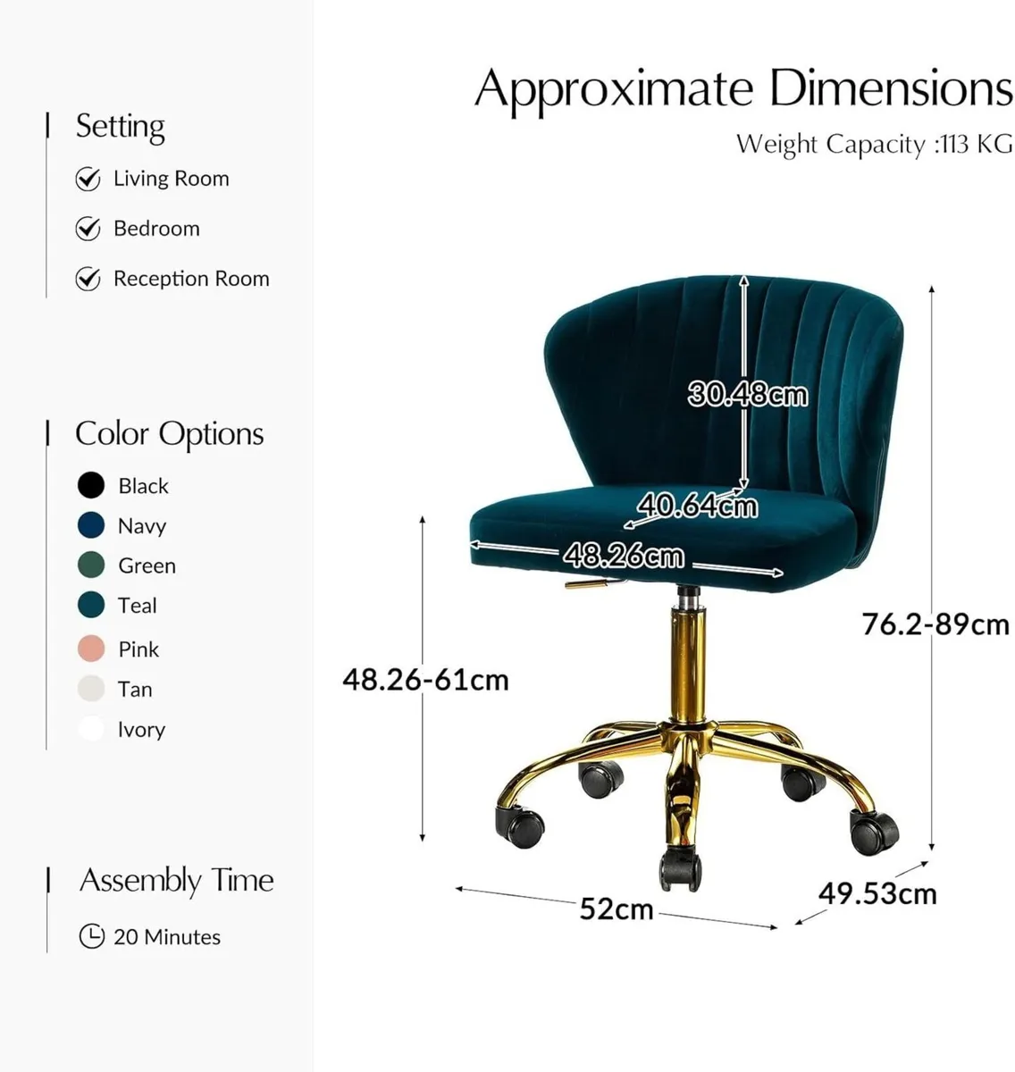 Swivel Office Chair Desk Chairs Velvet Comfy - Image 2