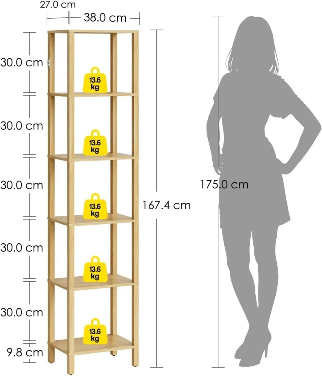 Book Shelf 6 Tier Tall Bookshelf Narrow Bookcase - Image 2