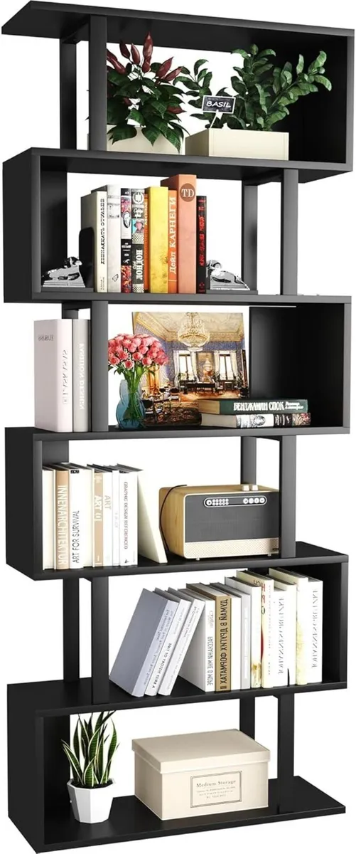 Bookshelf 6-Tier Geometric Bookcase S Shaped Book - Image 1