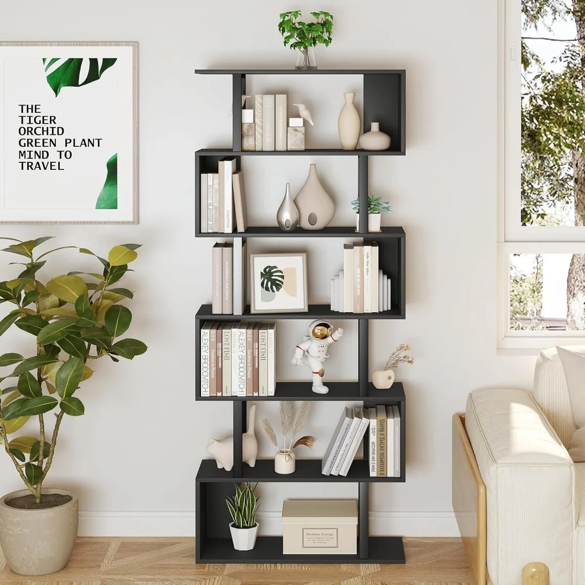 Bookshelf 6-Tier Geometric Bookcase S Shaped Book - Image 4