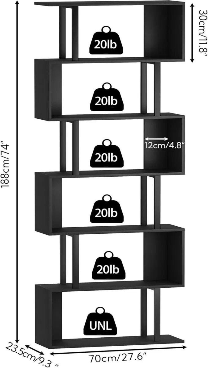 Bookshelf 6-Tier Geometric Bookcase S Shaped Book - Image 3