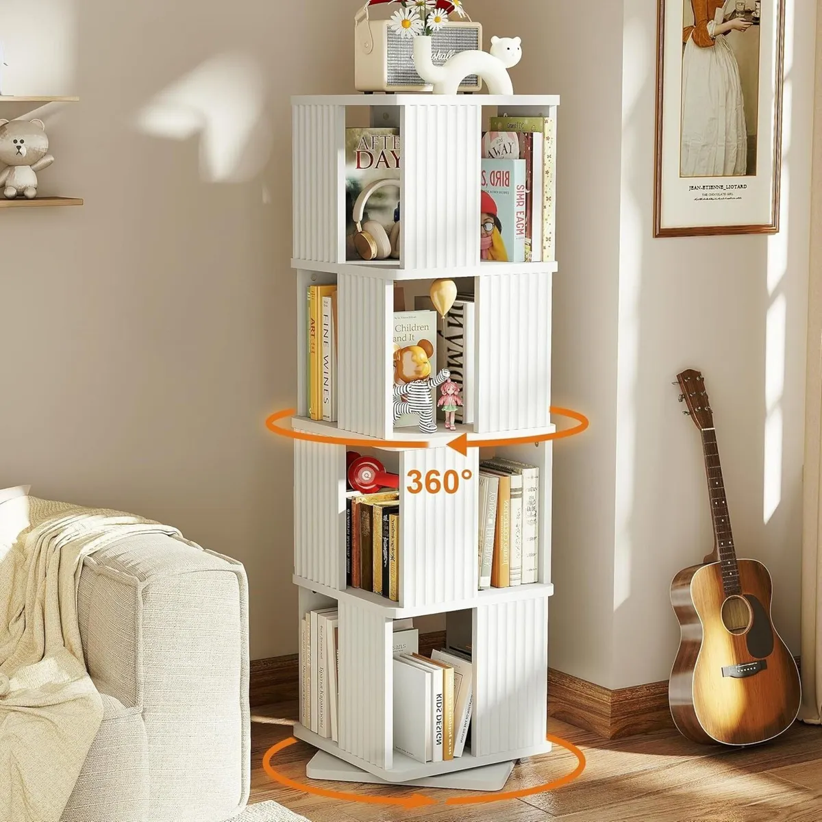 4-Tier Rotating Bookshelf Floor Standing 360degree - Image 2