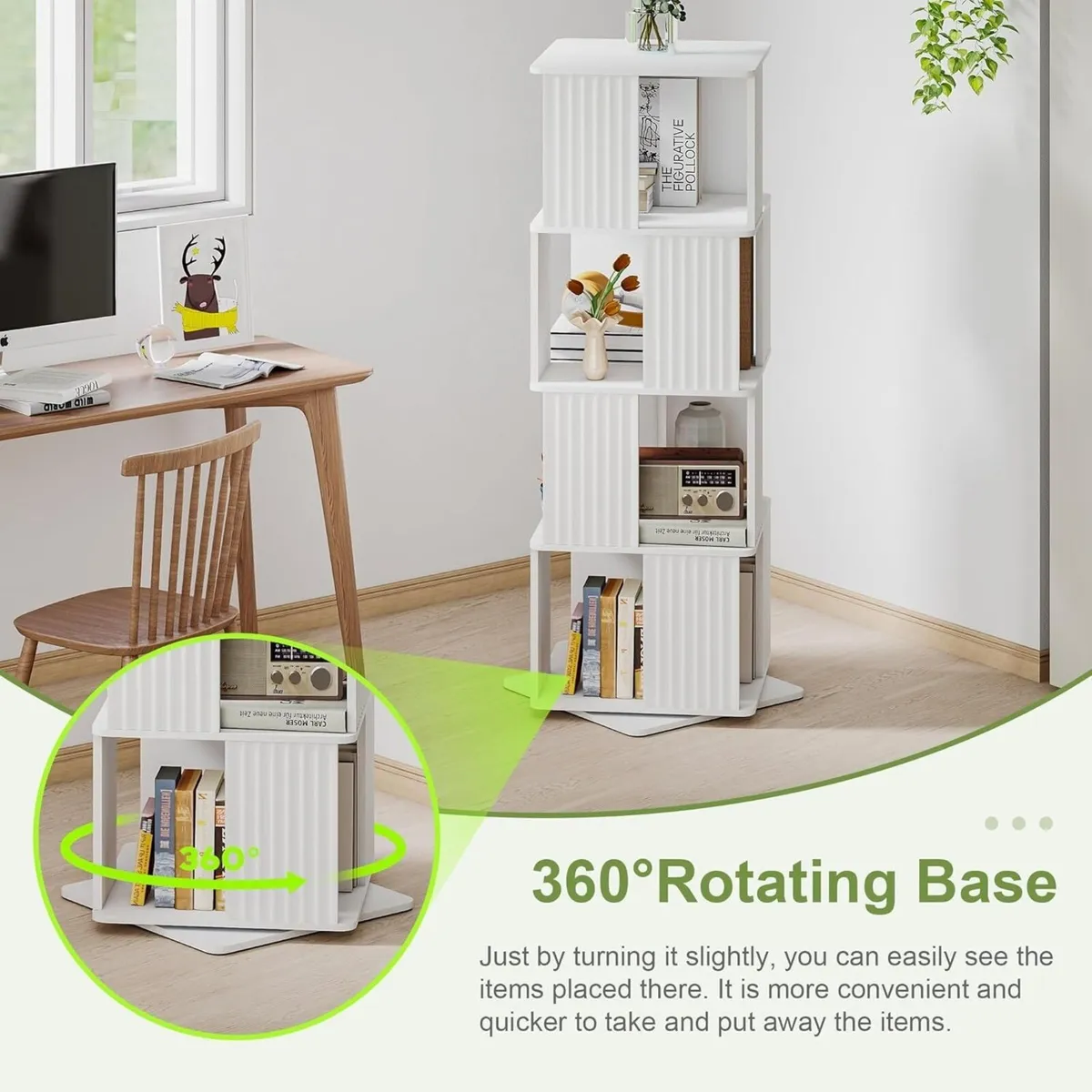 4-Tier Rotating Bookshelf Floor Standing 360degree - Image 4
