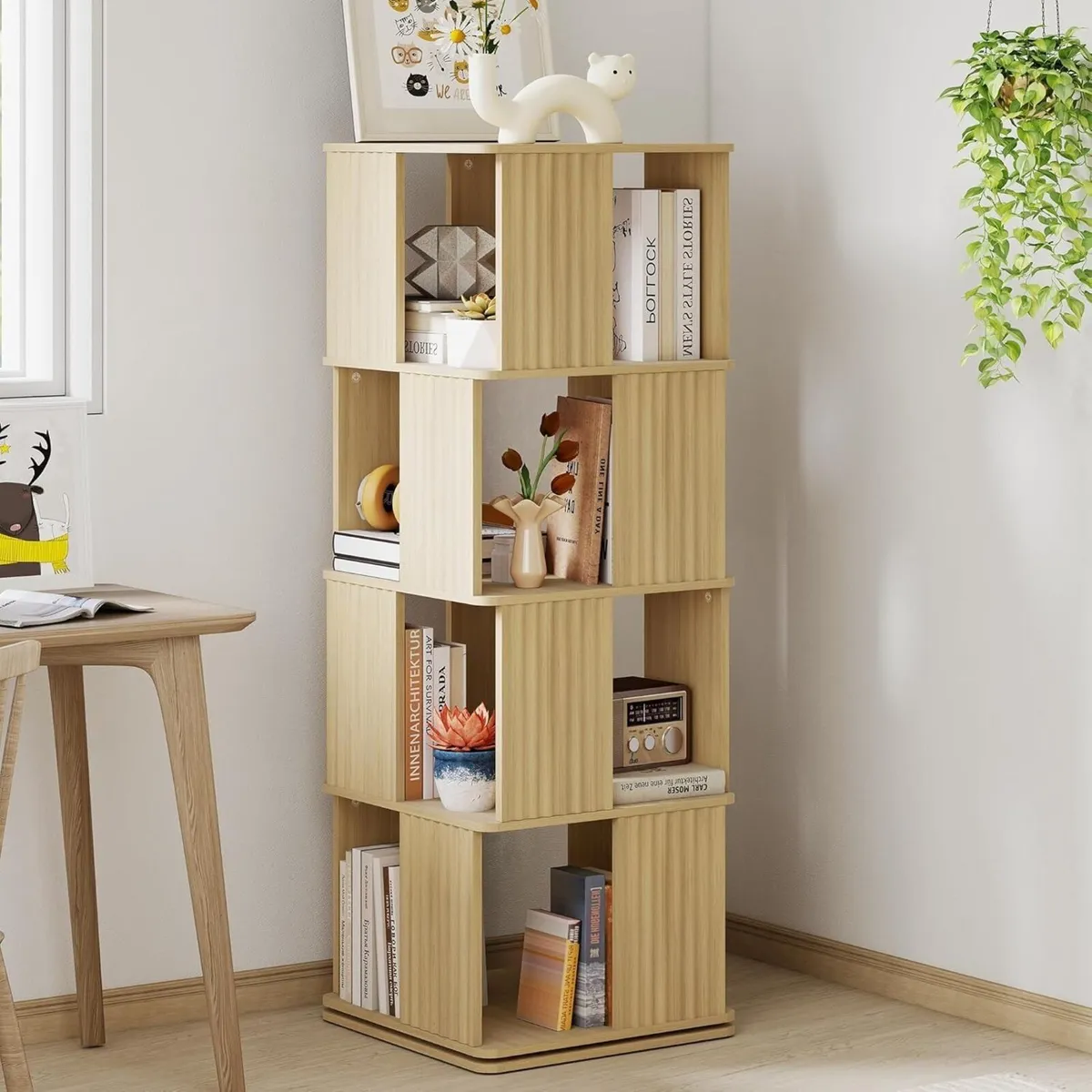 4-Tier Rotating Bookcase 129.3cm Tall 360degreesSp - Image 2
