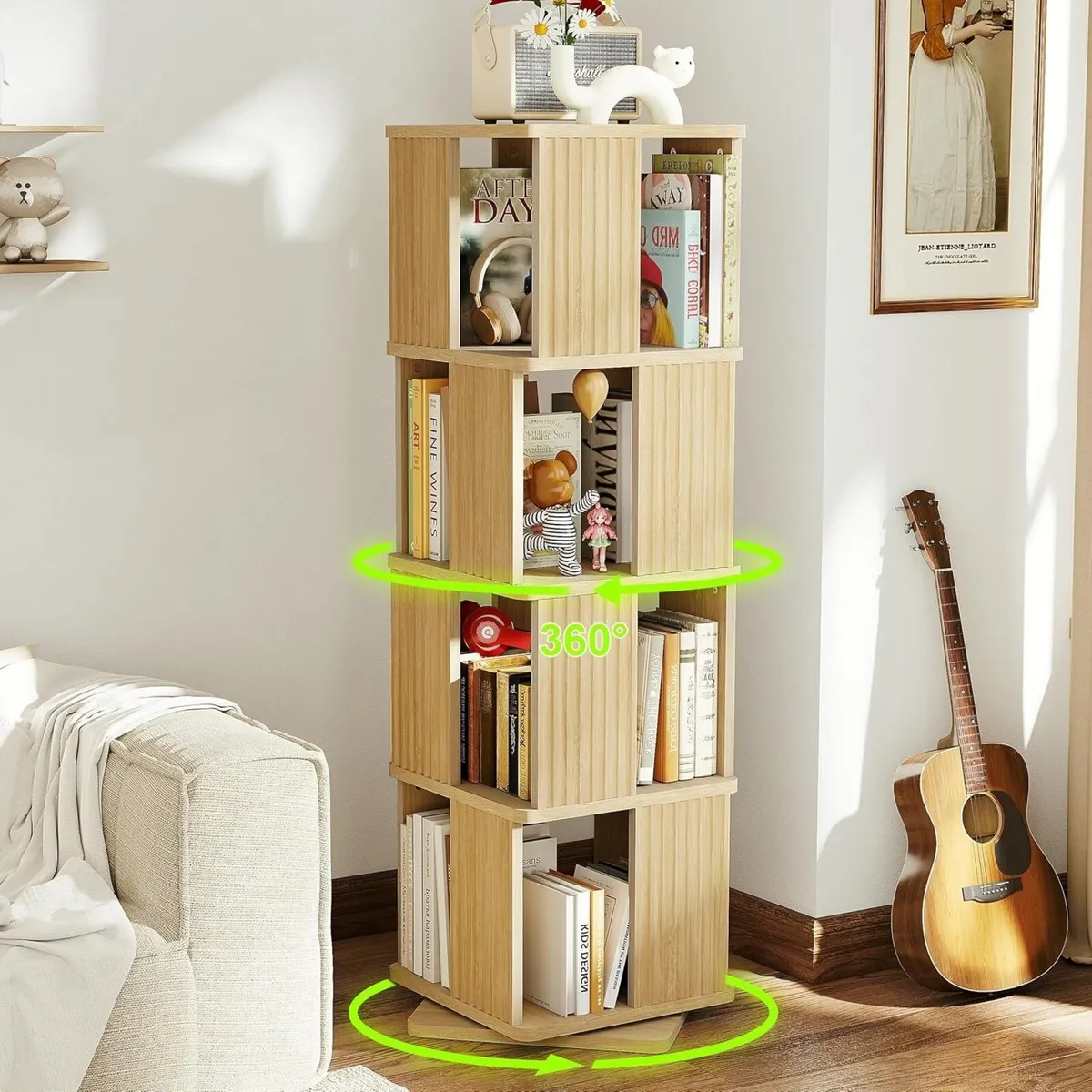 4-Tier Rotating Bookcase 129.3cm Tall 360degreesSp - Image 3
