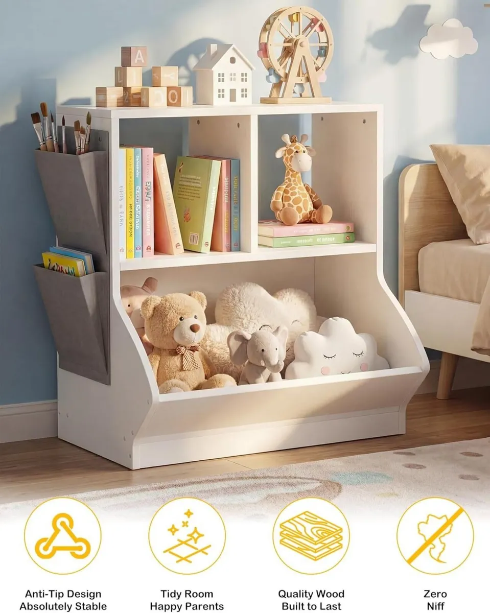 Childrens Bookcase Toy Storage Unit - 4 Cubby - Image 3