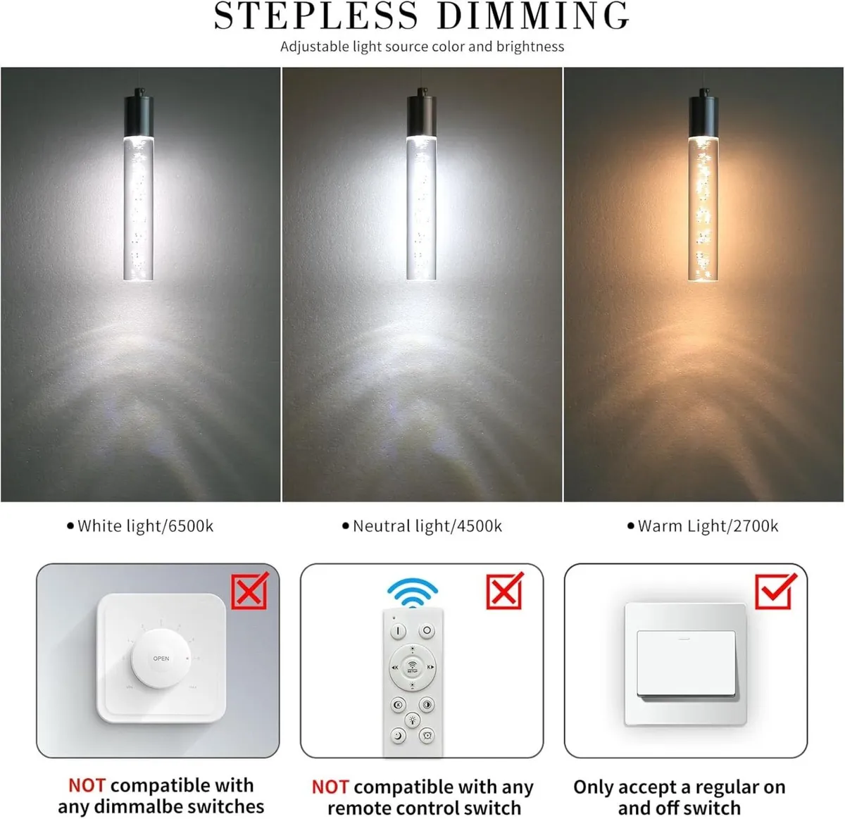 Cylindrical Chrome Pendant Light 3 Color Temperatu - Image 3