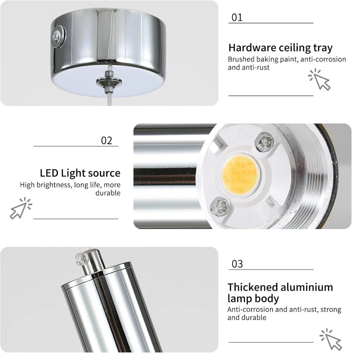 Cylindrical Chrome Pendant Light 3 Color Temperatu - Image 4