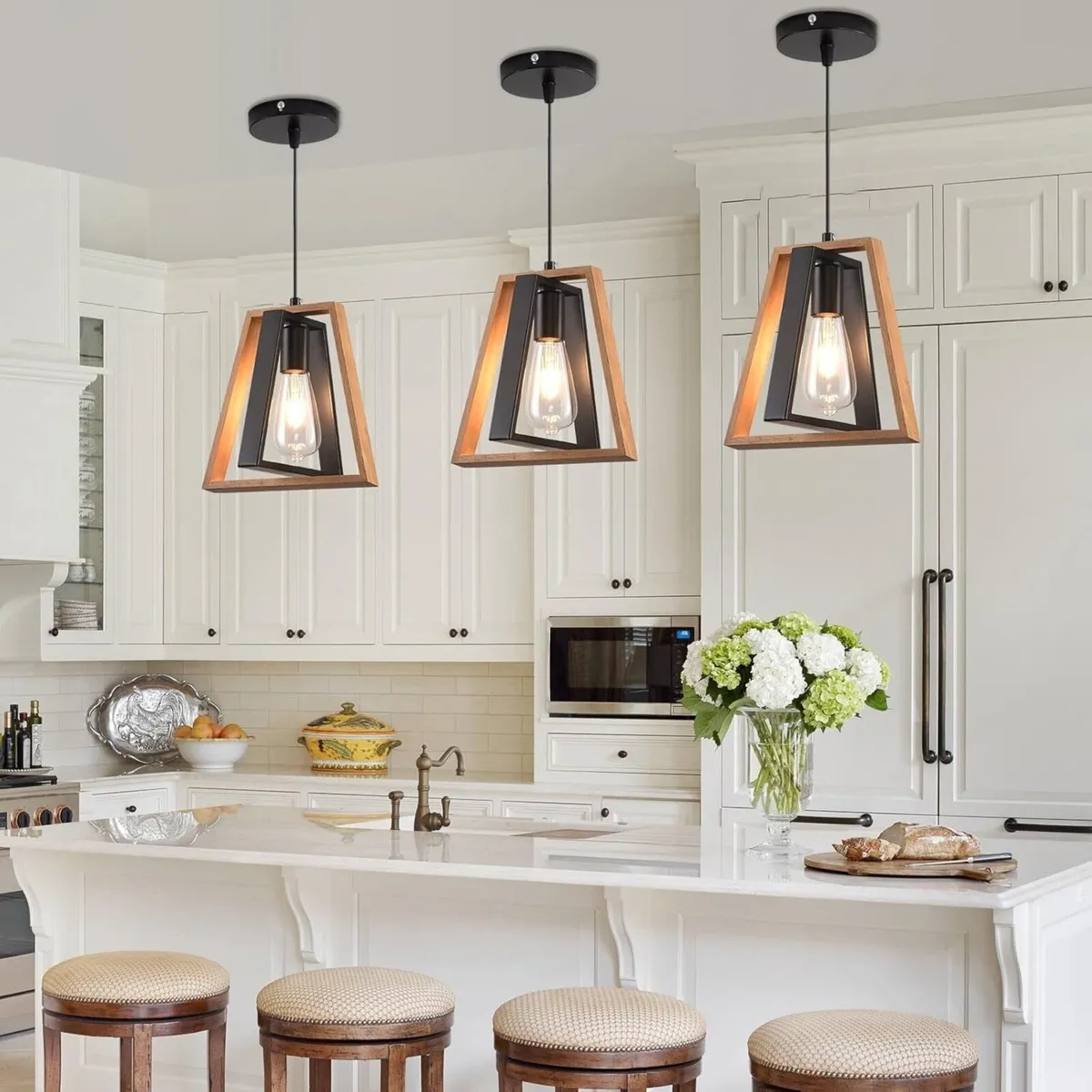 Farmhouse Hanging Pendant Lights 3 Pack Rustic - Image 1