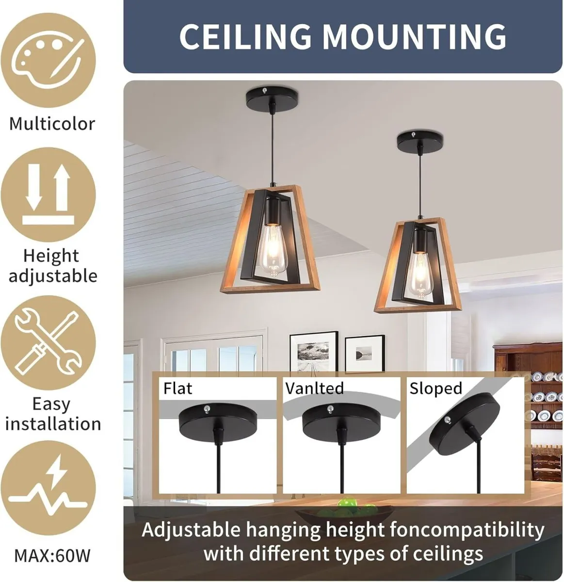 Farmhouse Hanging Pendant Lights 3 Pack Rustic - Image 3