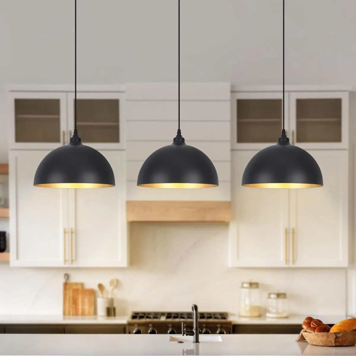 Black Pendant Lights 3 Pack Kitchen Island E27 - Image 1