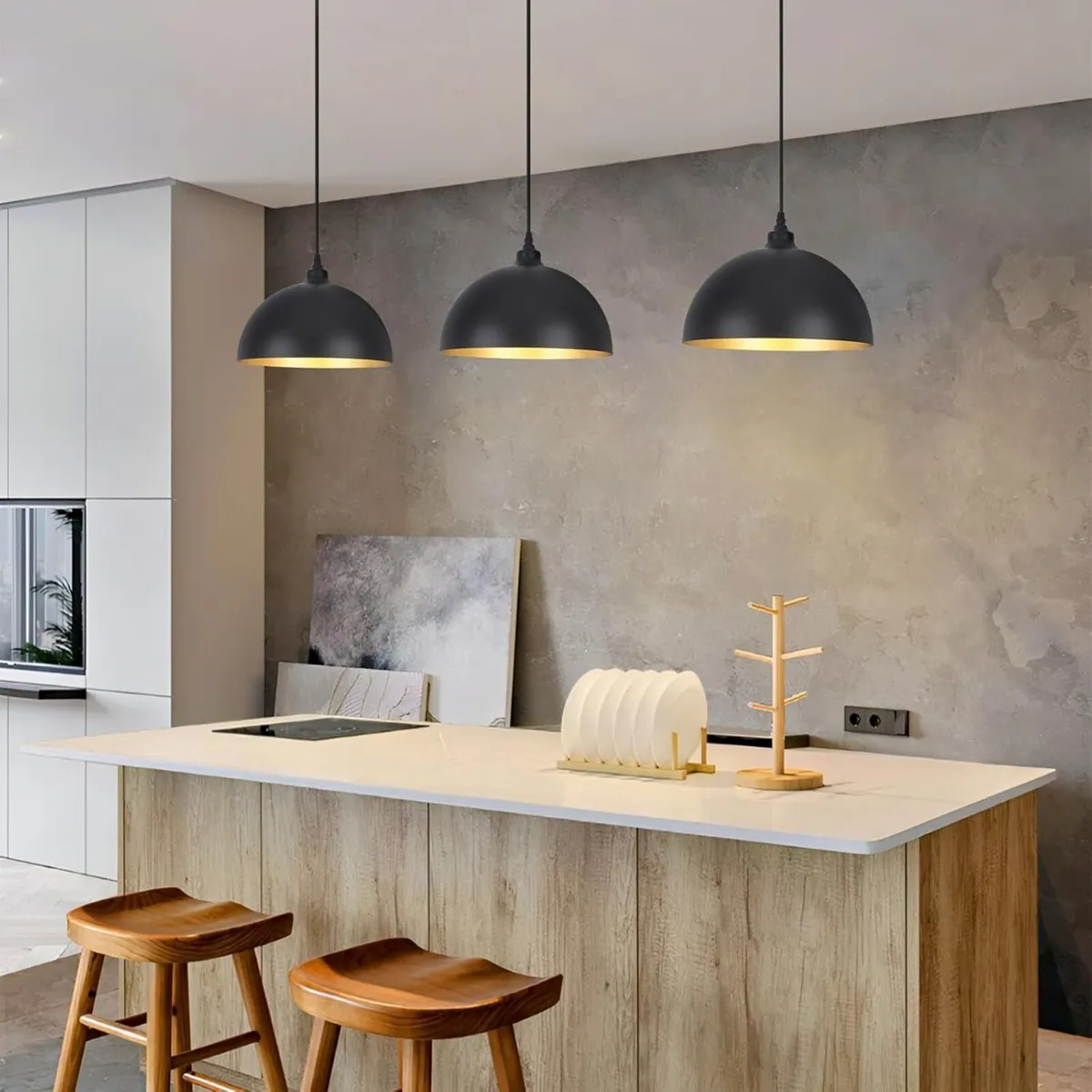 Black Pendant Lights 3 Pack Kitchen Island E27 - Image 2