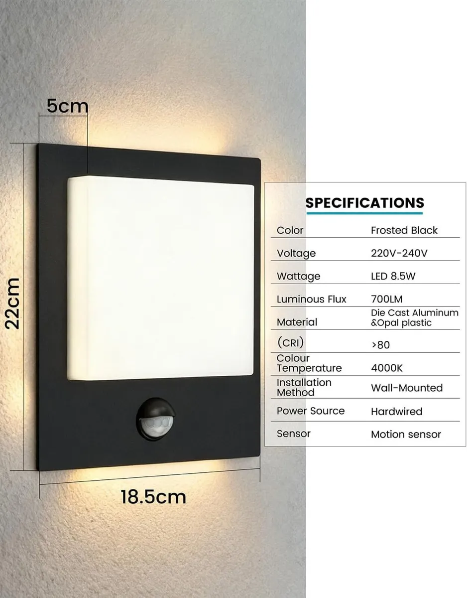 Outdoor Wall Lights with Sensor 1 x 8.5 W - Image 2