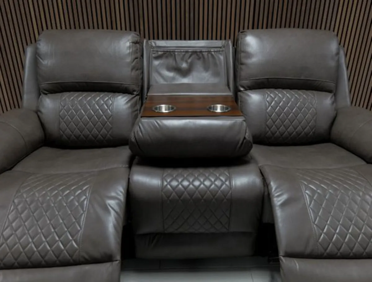 Roman Stone Grey Leather Recliner Sofa - Image 3