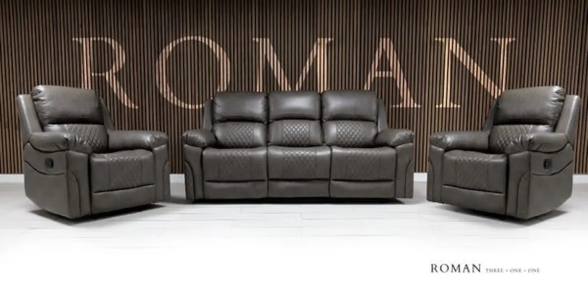 Roman Stone Grey Leather Recliner Sofa - Image 2