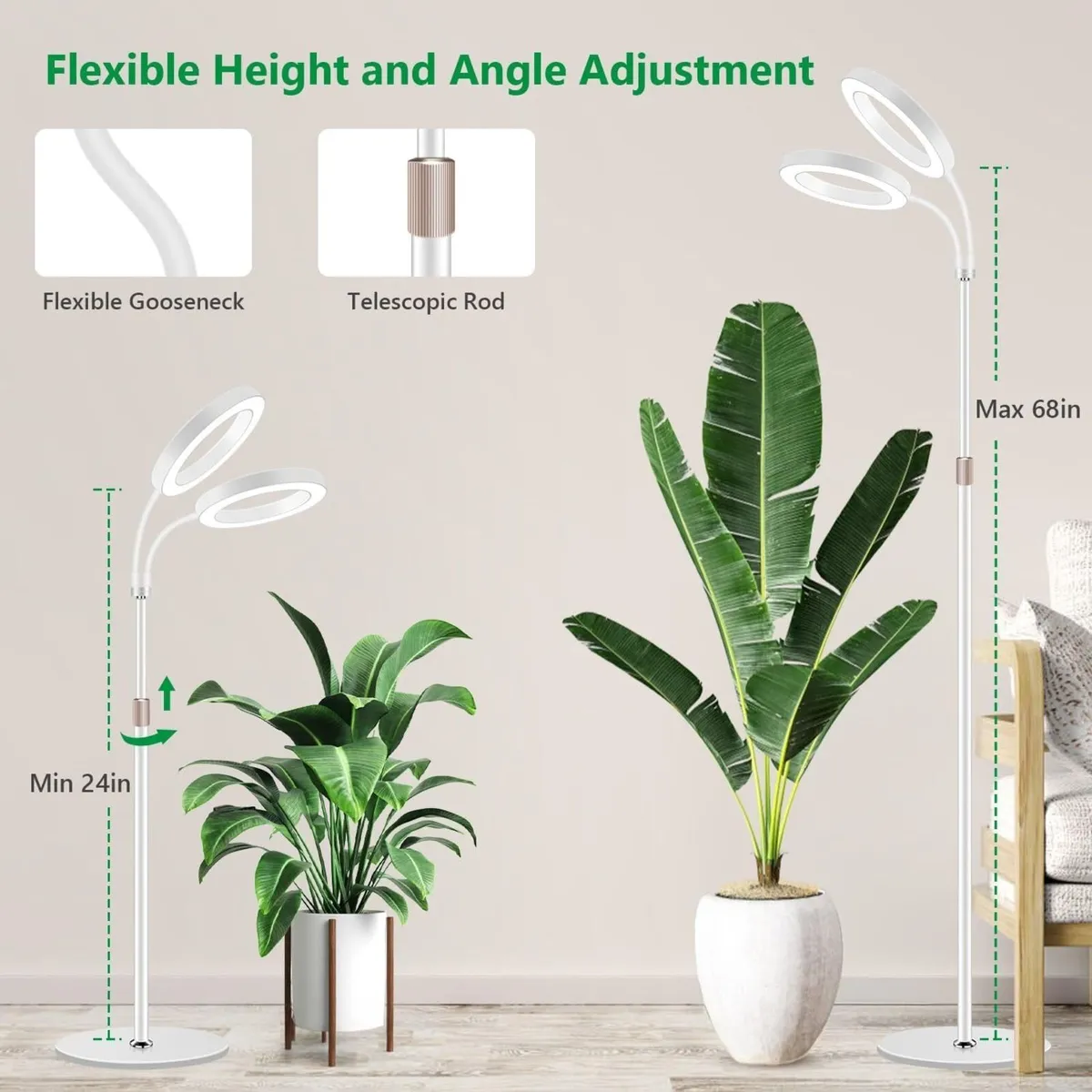 Grow Light - 2 Head White Full Spectrum With 68 - Image 4