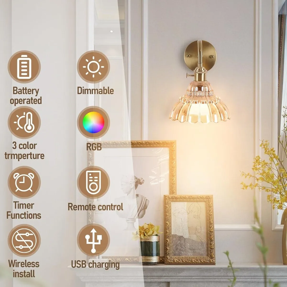 Vintage Battery Operated Wall Lights Rechargeable - Image 3