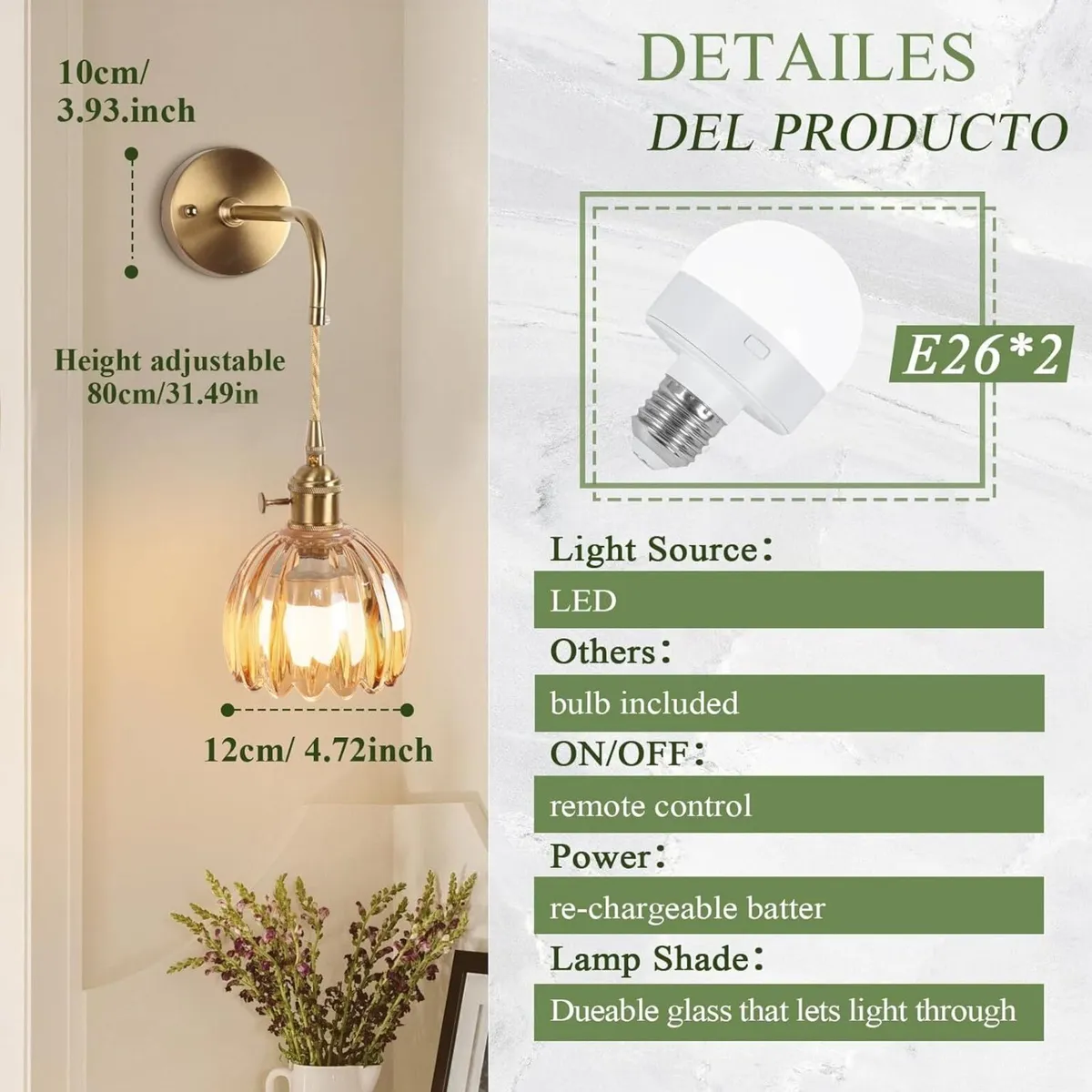 Vintage Battery Operated Wall Lights Rechargeable - Image 3