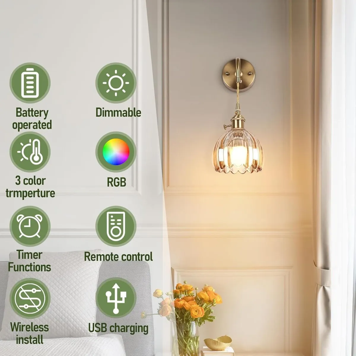 Vintage Battery Operated Wall Lights Rechargeable - Image 4