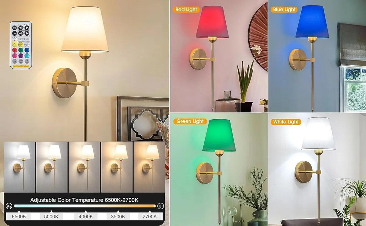 Battery Operated Wall Light Set of 2，Fabric - Image 2