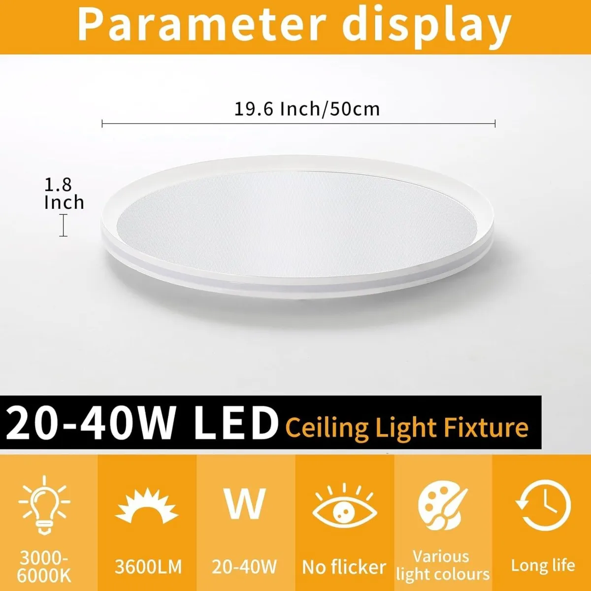 50cm Full Spectrum Ceiling Light Modern Round LED - Image 2