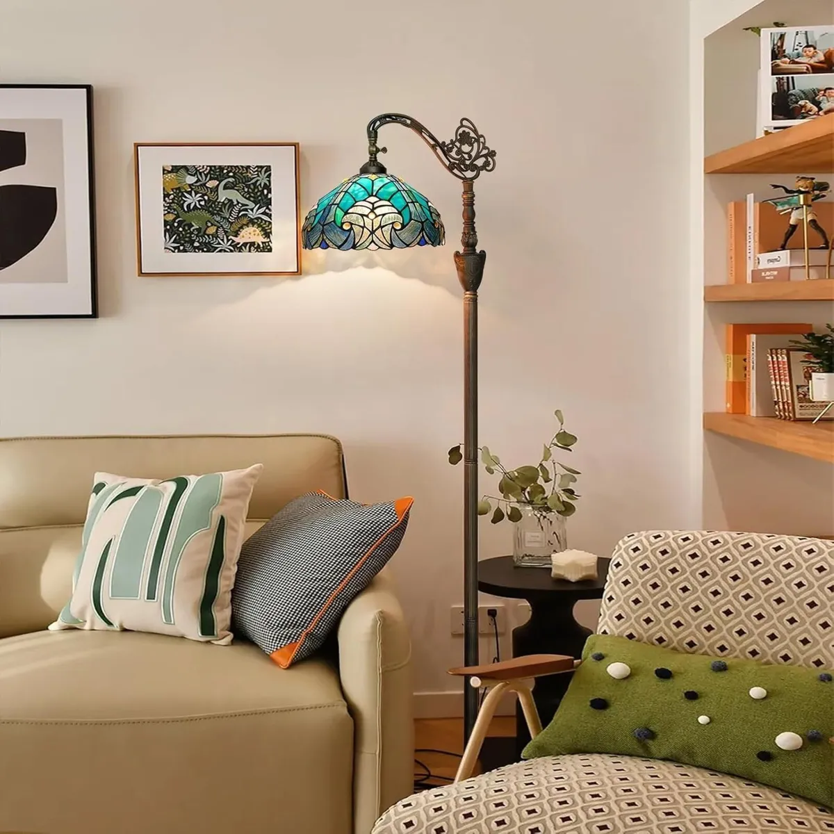 Tiffany Floor Lamp Vintage Standing Green Stained - Image 4