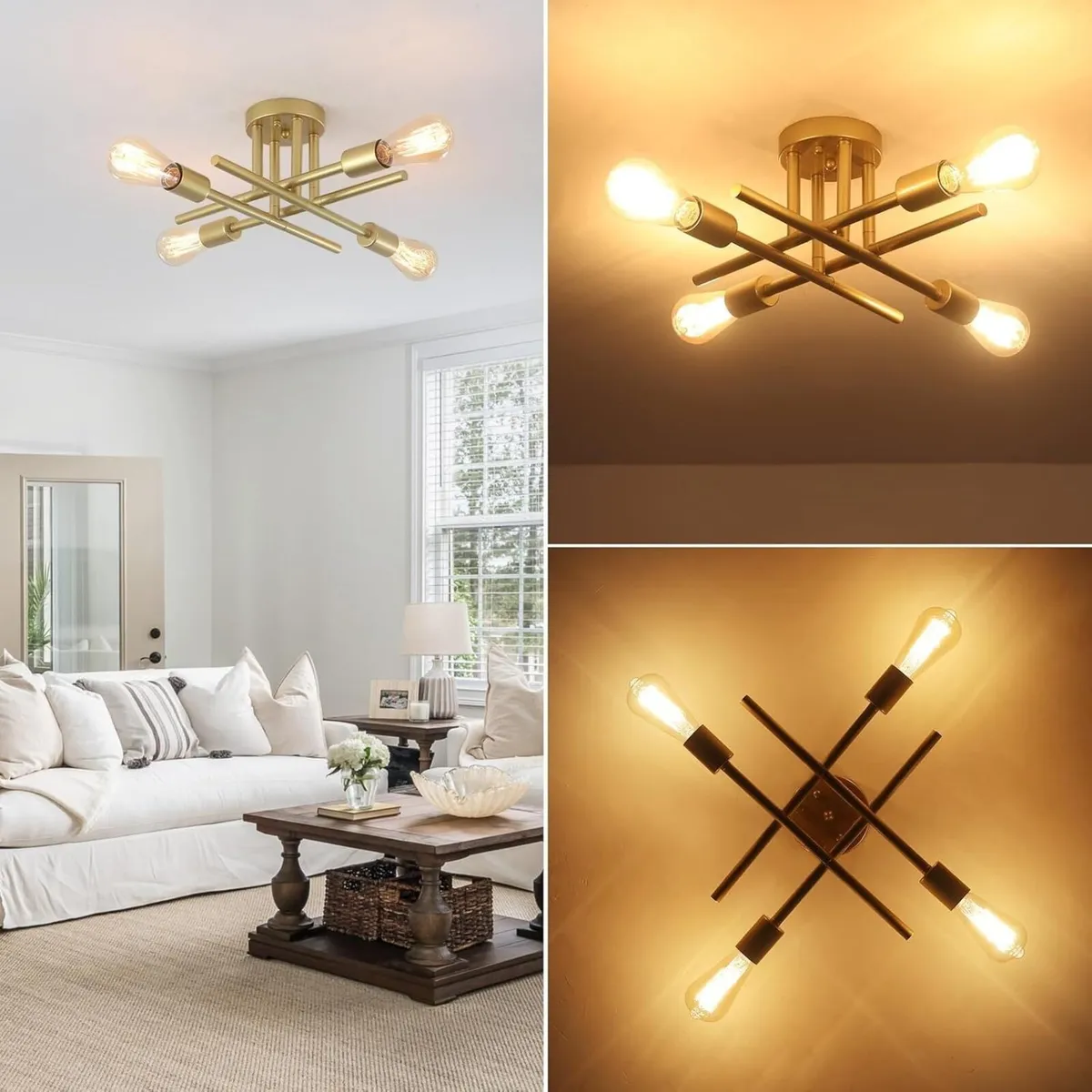 Sputnik Ceiling Light Gold Fittings 4 Bulbs - Image 2