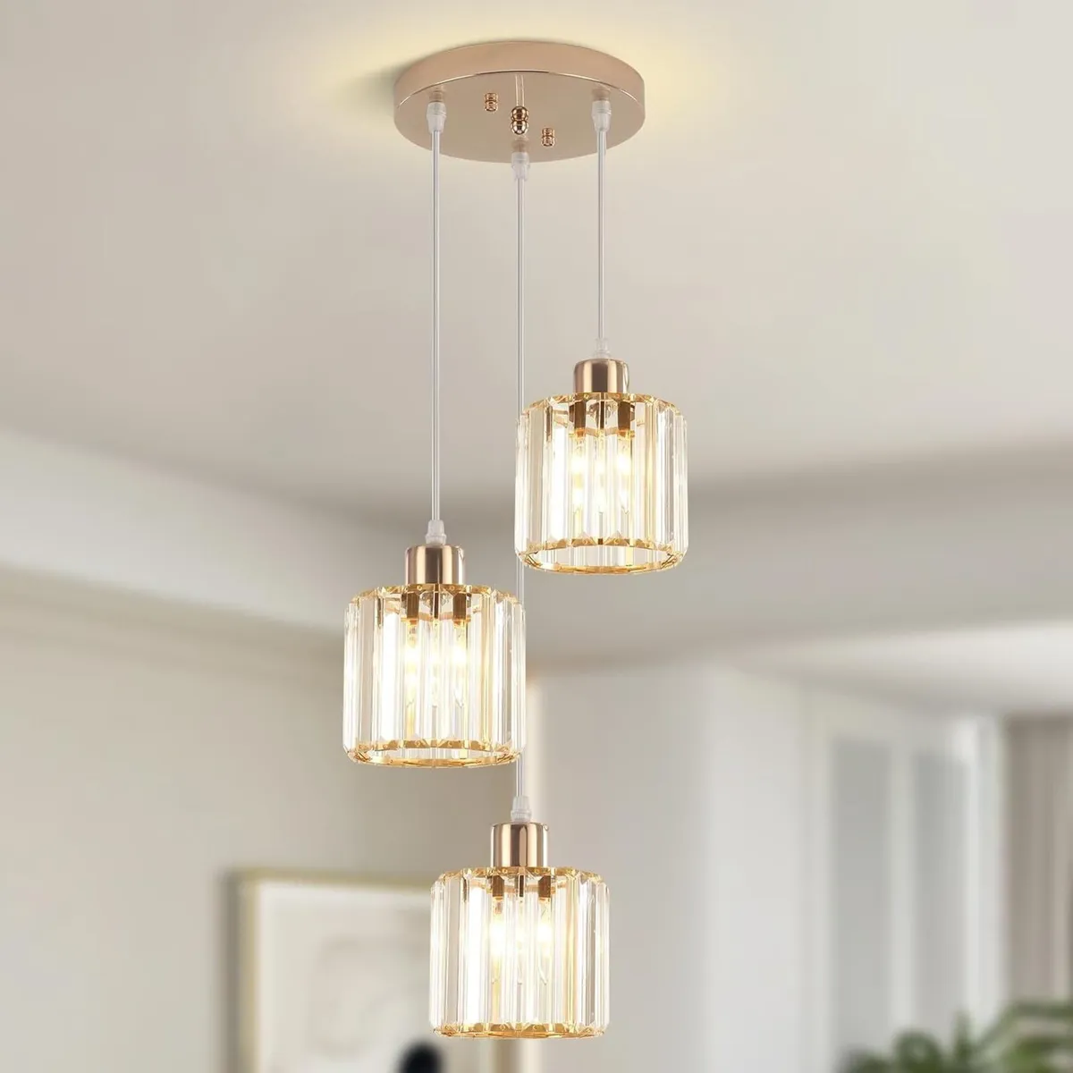 Gold Modern Crystal 3-Light Pendant Ceiling Light - Image 1