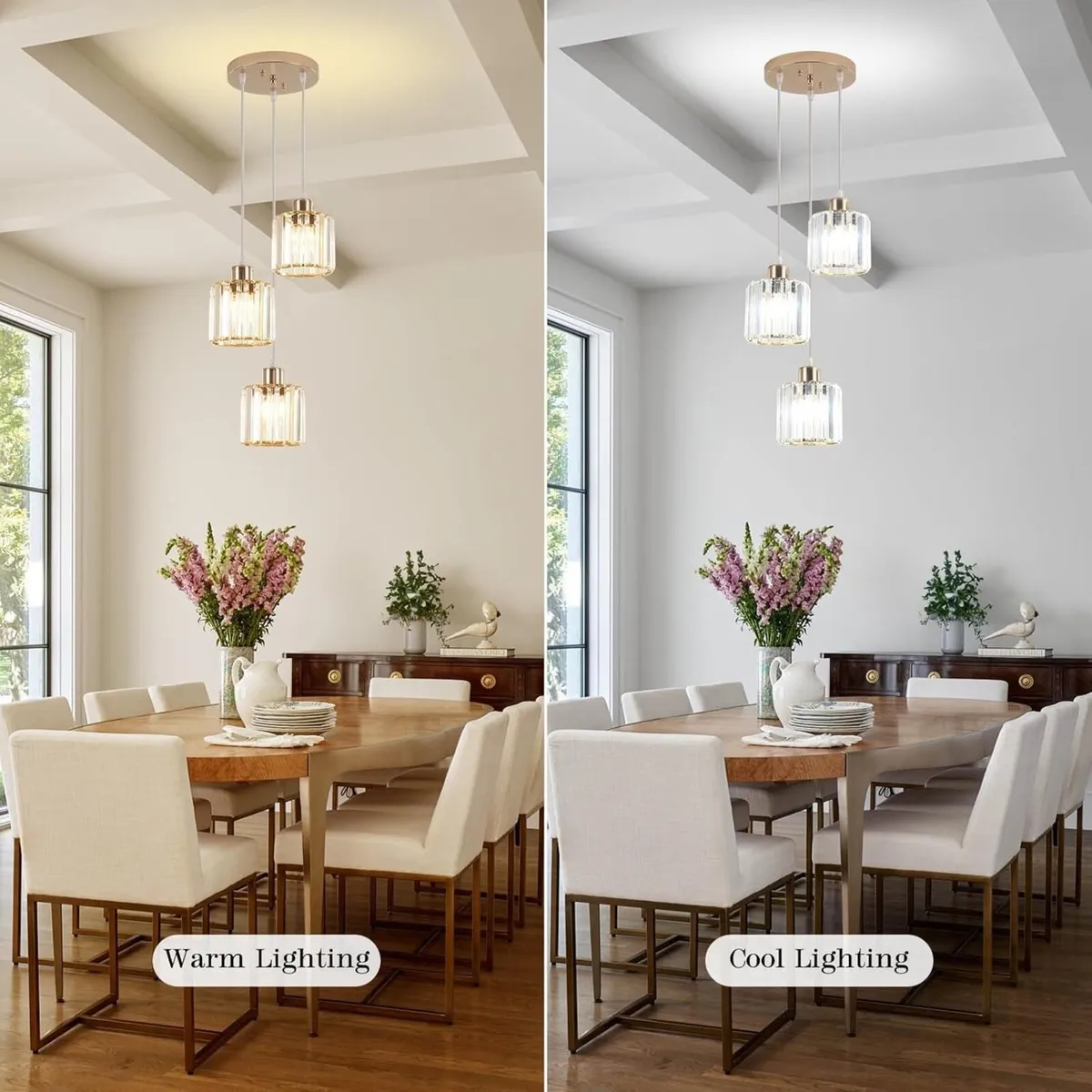 Gold Modern Crystal 3-Light Pendant Ceiling Light - Image 4