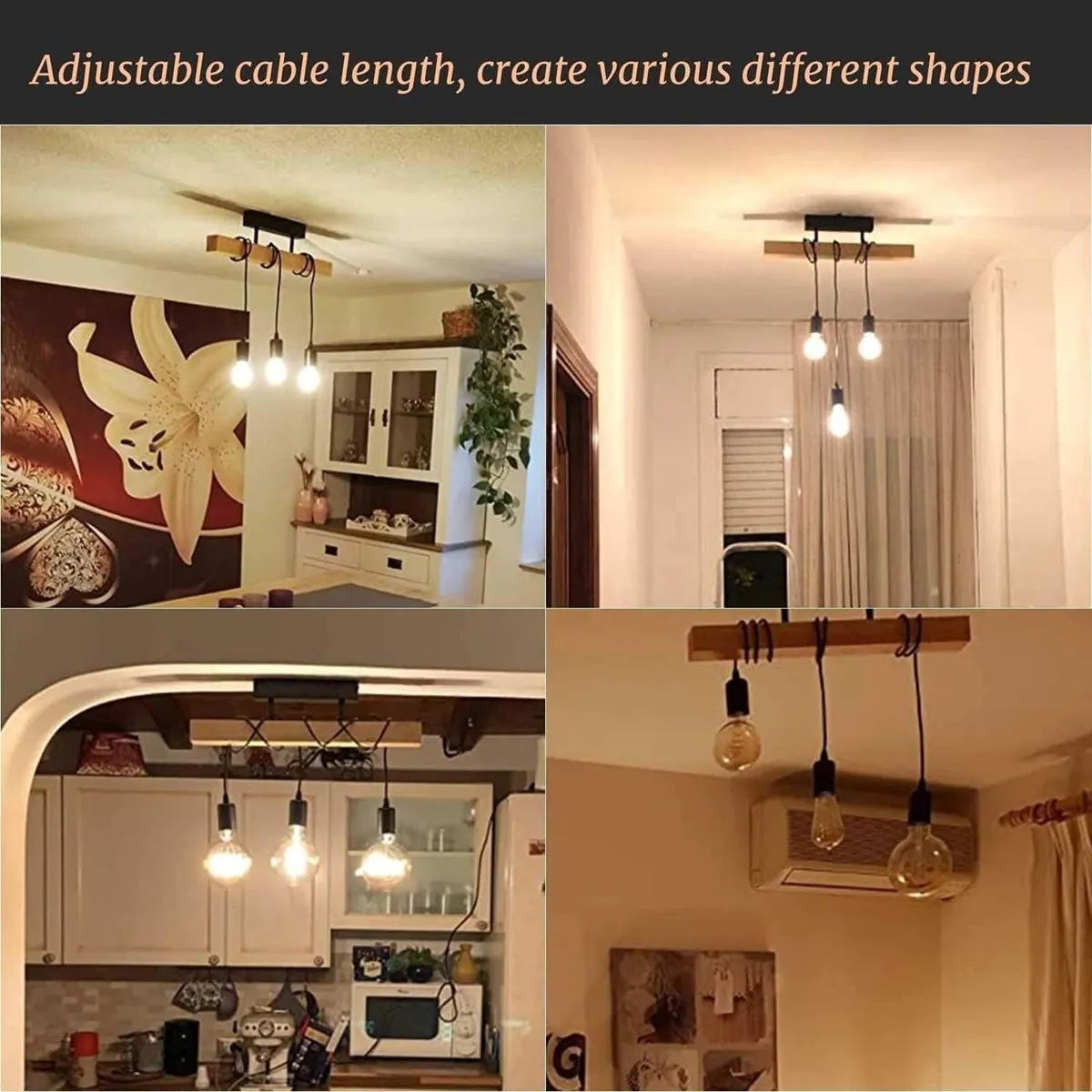 Industrial Wood Pendant 3-Head Adjustable - Image 2