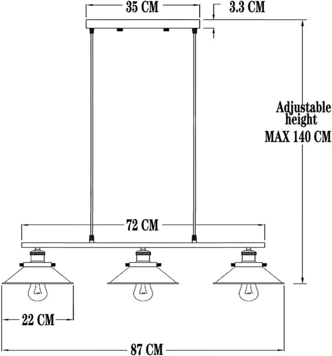 3 Lights Industrial Pendant Light Vintage - Image 3