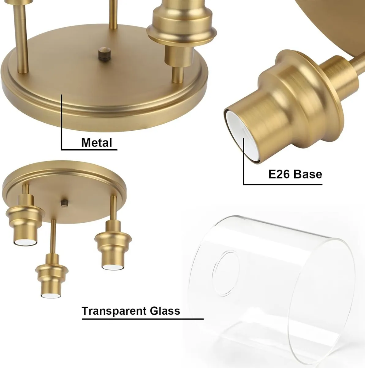 Vintage 3 Way Ceiling Lights Industrial Glass - Image 4