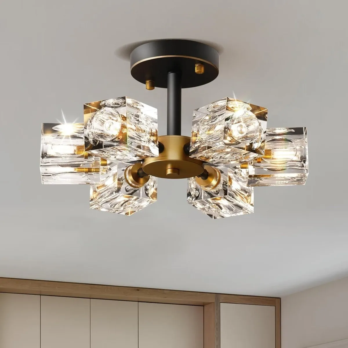 Modern Crystal Ceiling Light Black and Gold - Image 1