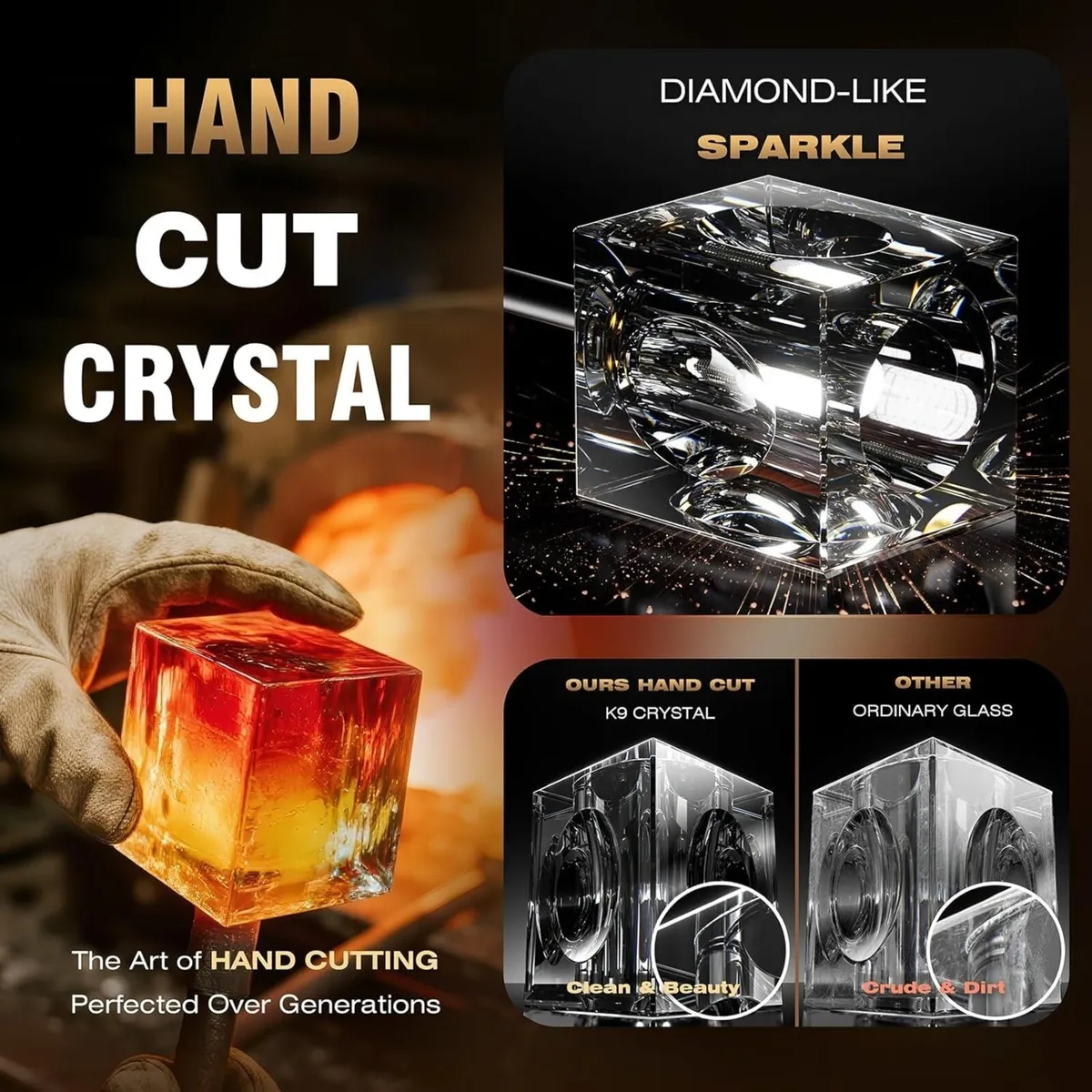 Modern Crystal Ceiling Light Black and Gold - Image 2