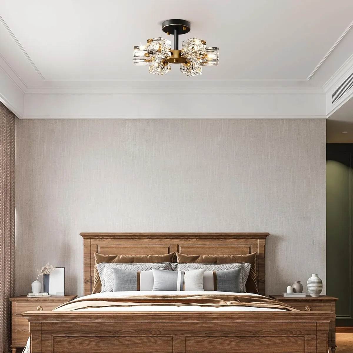 Modern Crystal Ceiling Light Black and Gold - Image 3