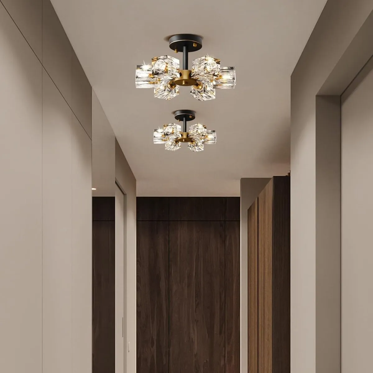 Modern Crystal Ceiling Light Black and Gold - Image 4
