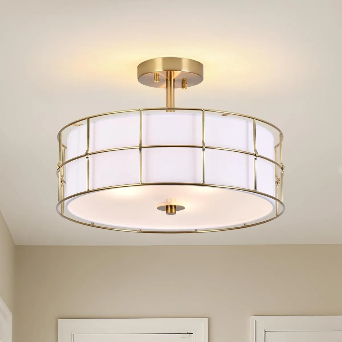 16 Gold Ceiling Light 3-Light Modern Fabric - Image 1