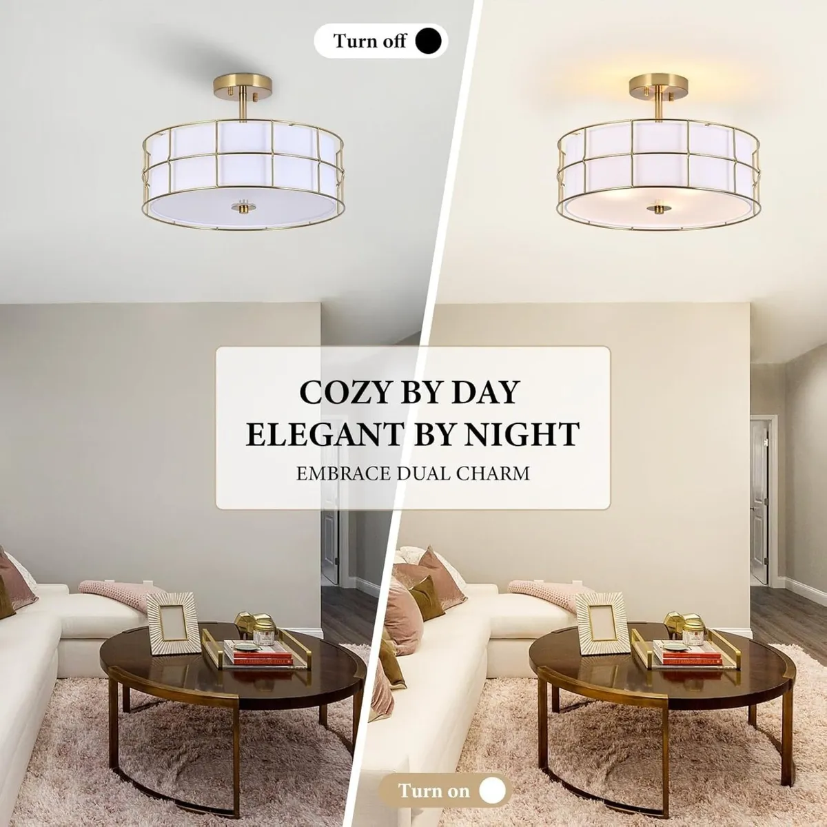 16 Gold Ceiling Light 3-Light Modern Fabric - Image 4