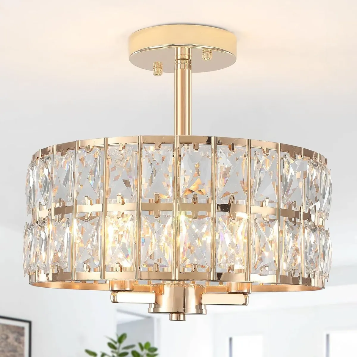 Gold Semi Flush Mount Ceiling Light Modern - Image 1