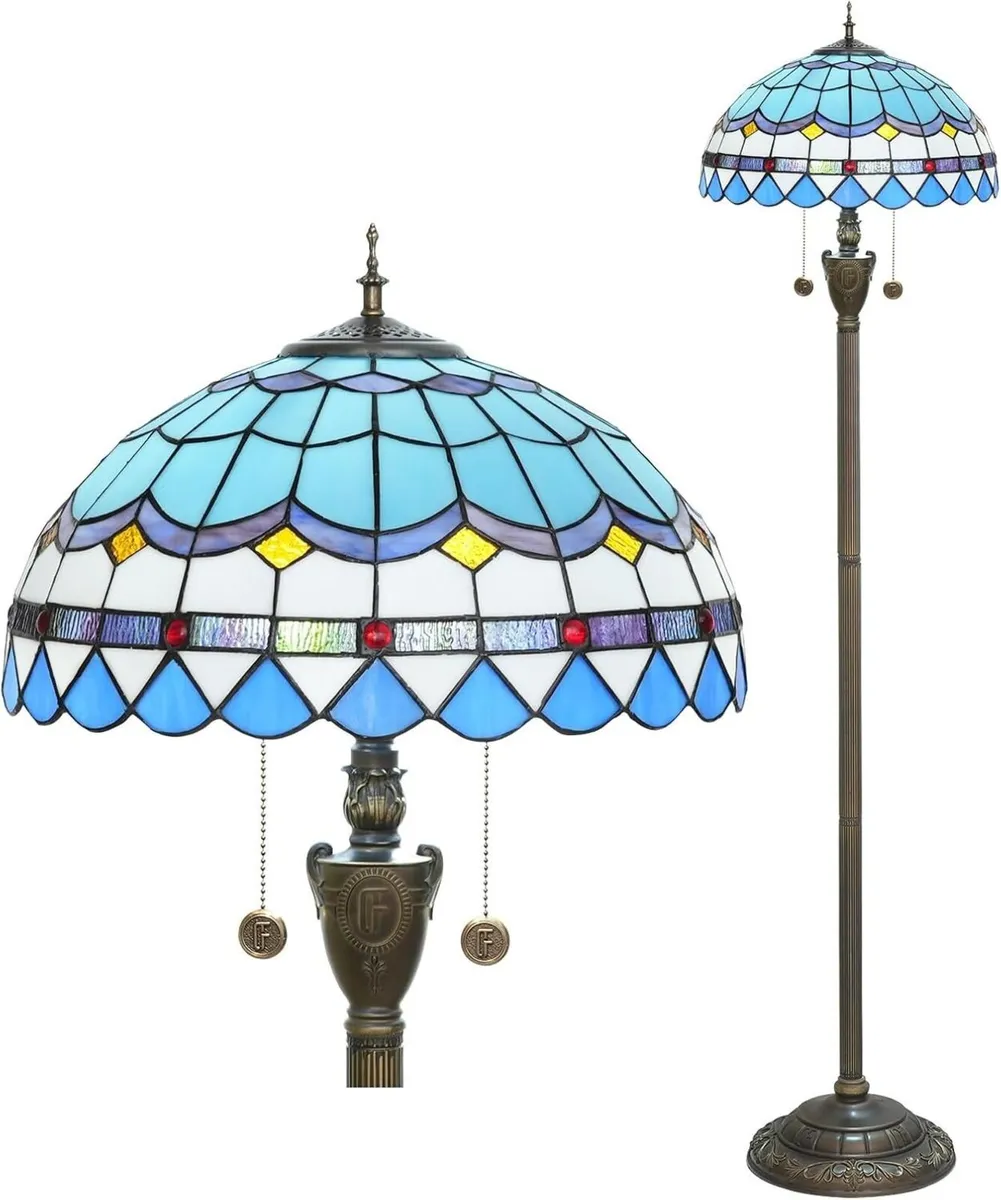 Tiffany Floor Lamp Blue Mediterranean Style - Image 1