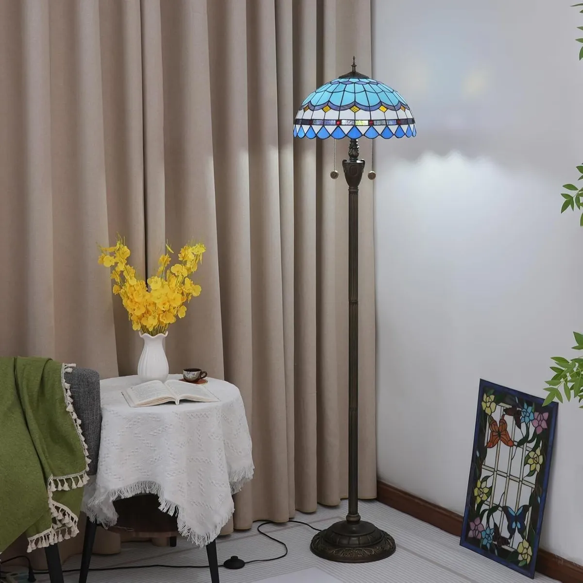 Tiffany Floor Lamp Blue Mediterranean Style - Image 4