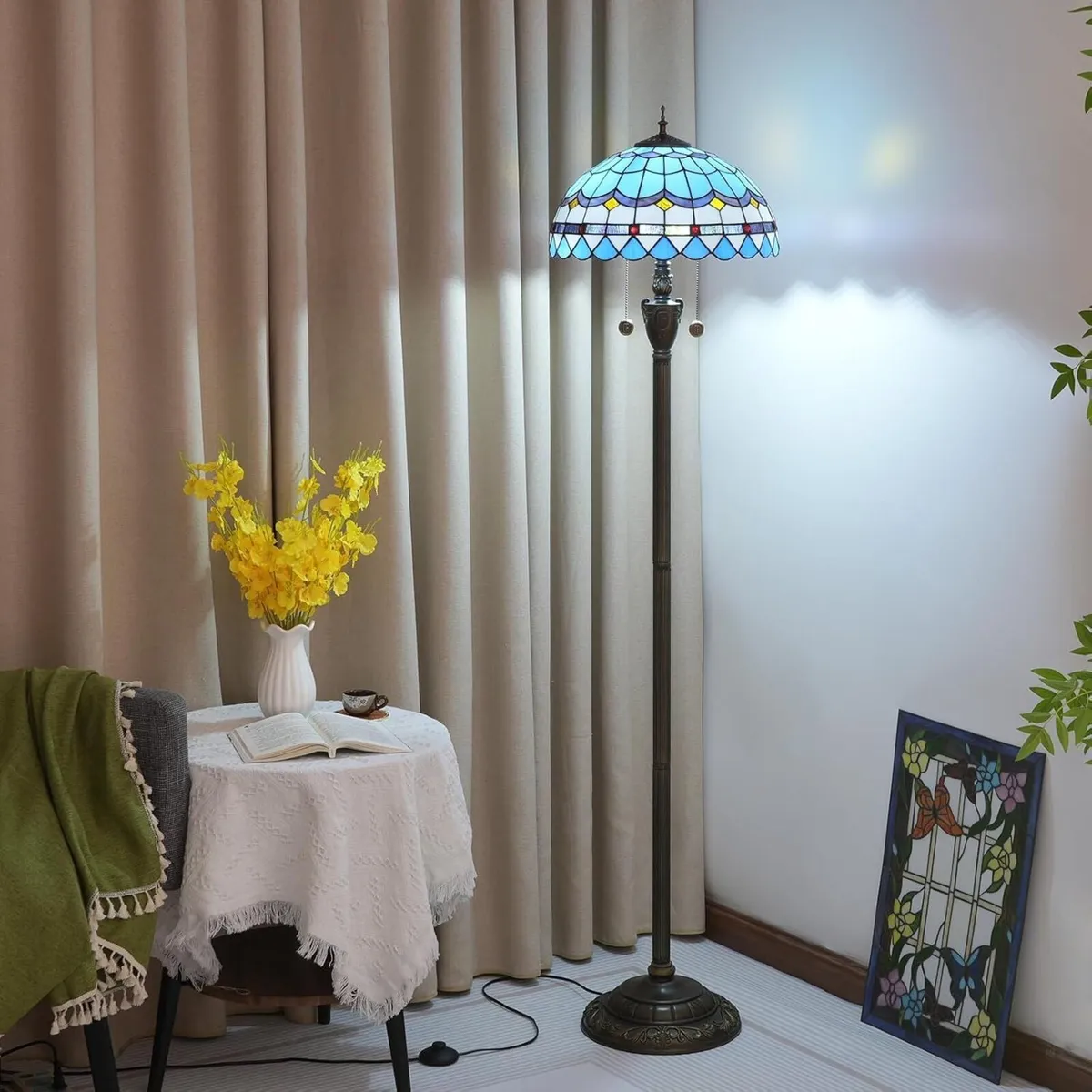 Tiffany Floor Lamp Blue Mediterranean Style - Image 2