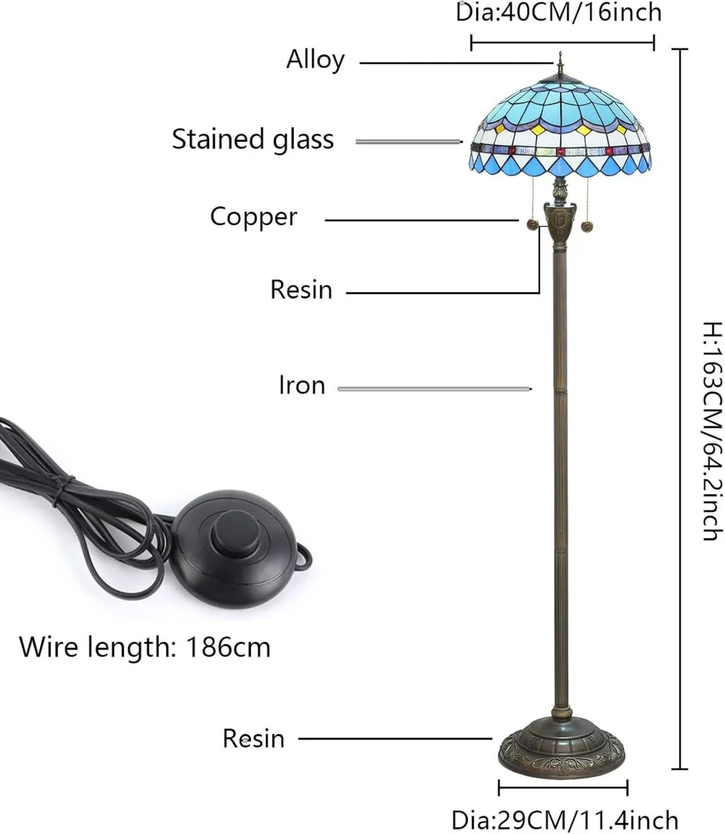 Tiffany Floor Lamp Blue Mediterranean Style - Image 3