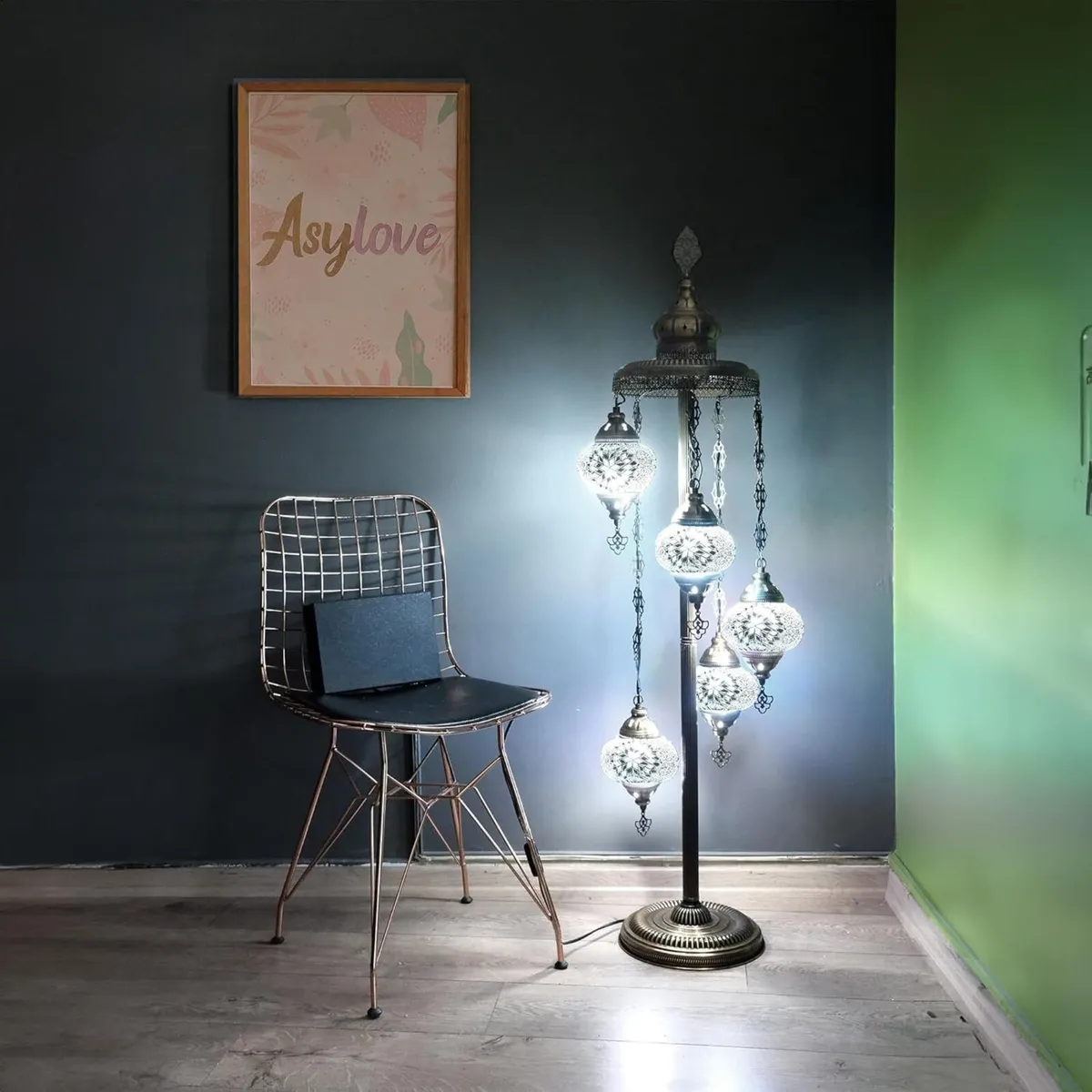 Turkish Mosaic Lamp Handmade 5 Globe Floor - Image 1